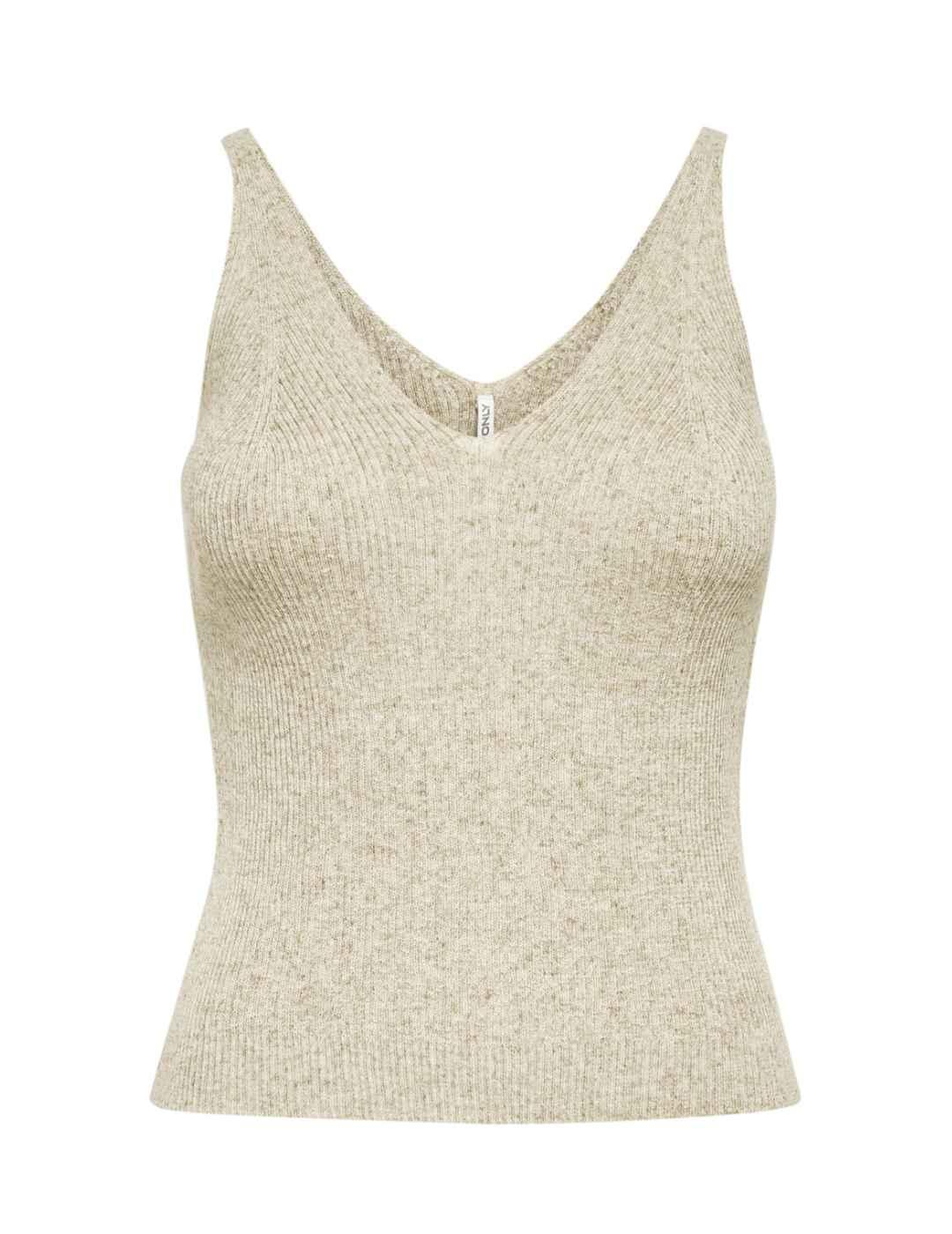 Top Only Lina color beige piedra sin mangas para mujer