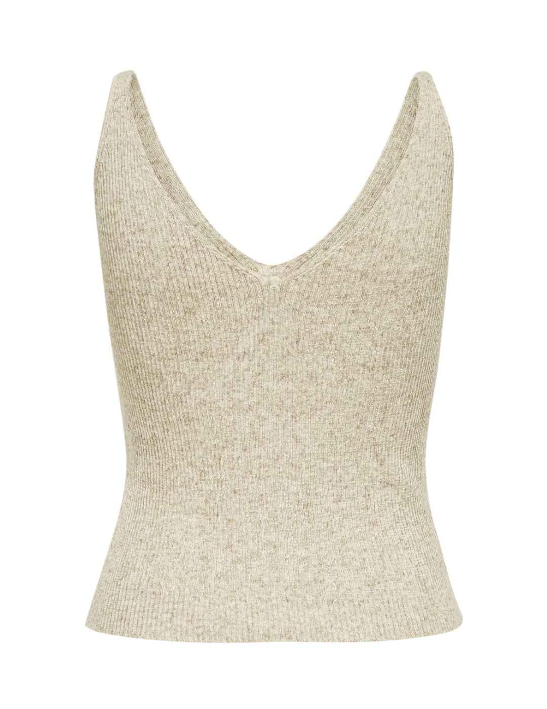 Top Only Lina color beige piedra sin mangas para mujer