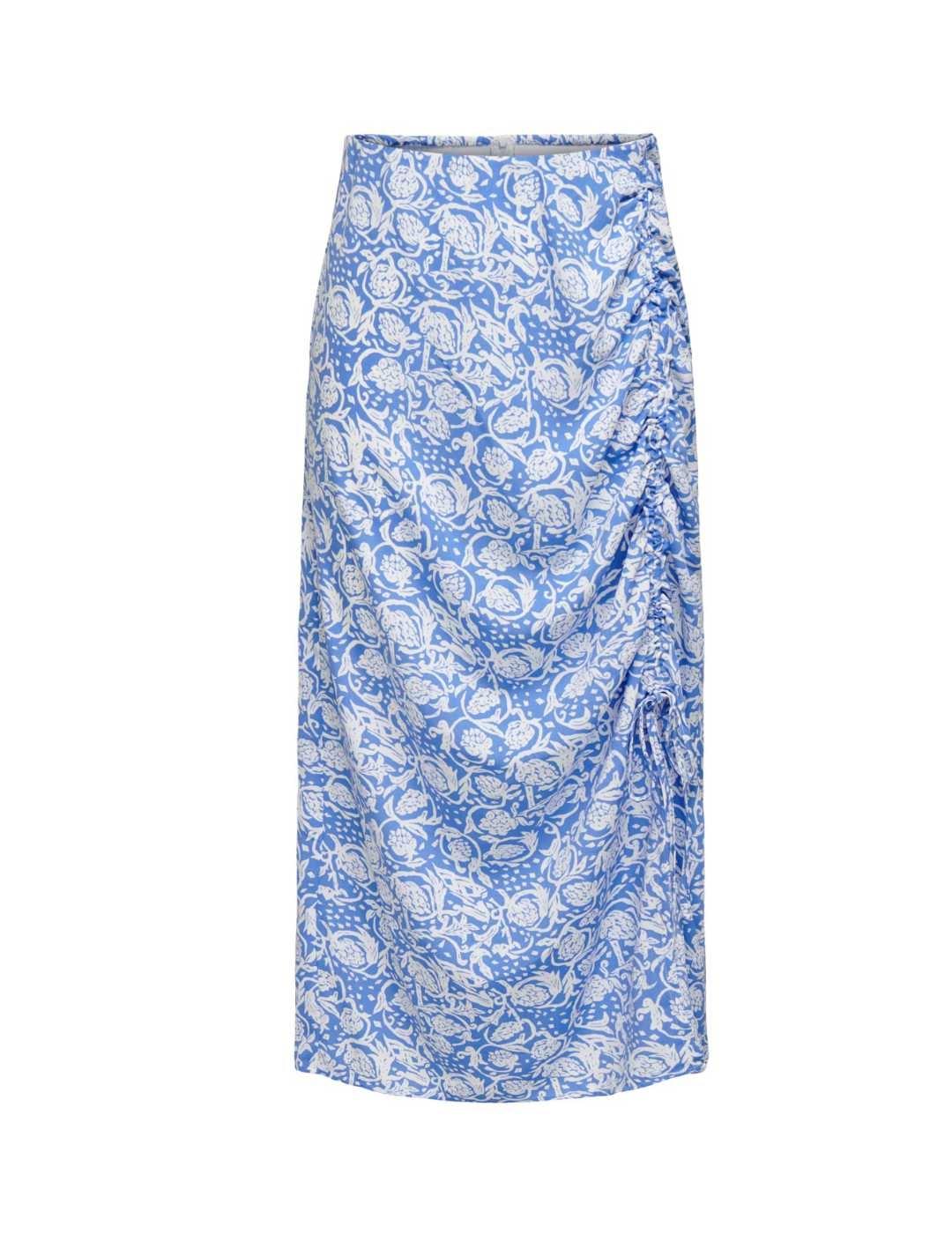 Falda Only Margot midi flores azul y blanco para mujer