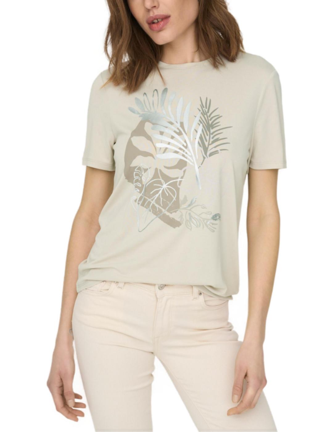 Camiseta Only Free beige de manga corta para mujer