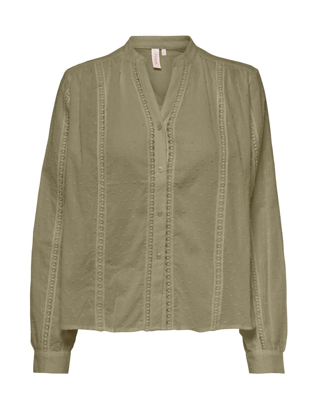 Camisa Only Filuca verde militar manga larga para mujer