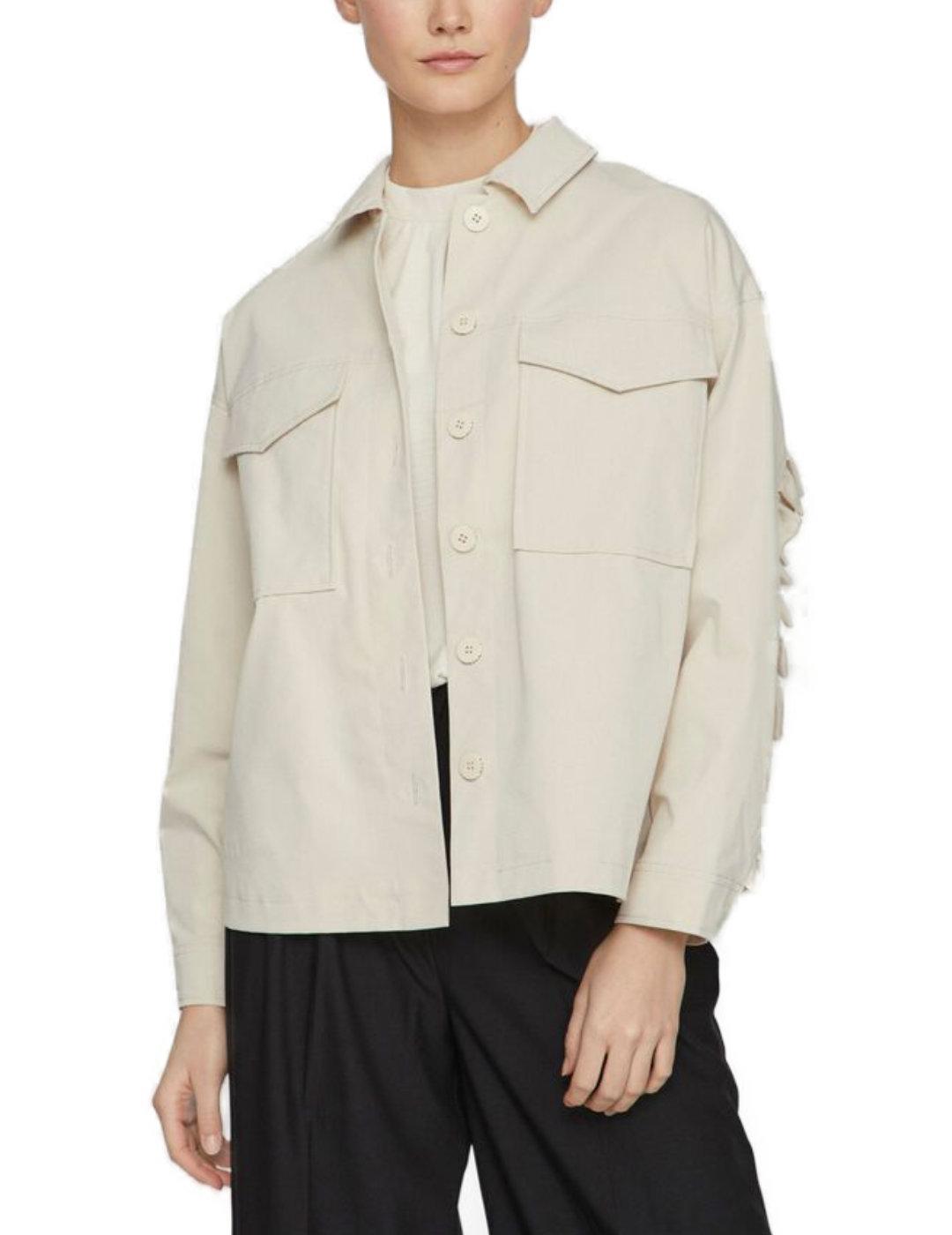 Chaqueta Vila Relona beige volantes para mujer