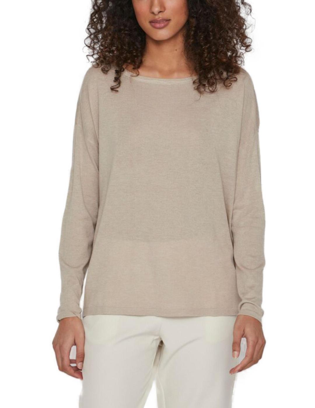 Jersey fino Vila Bella beige hombros caídos para mujer