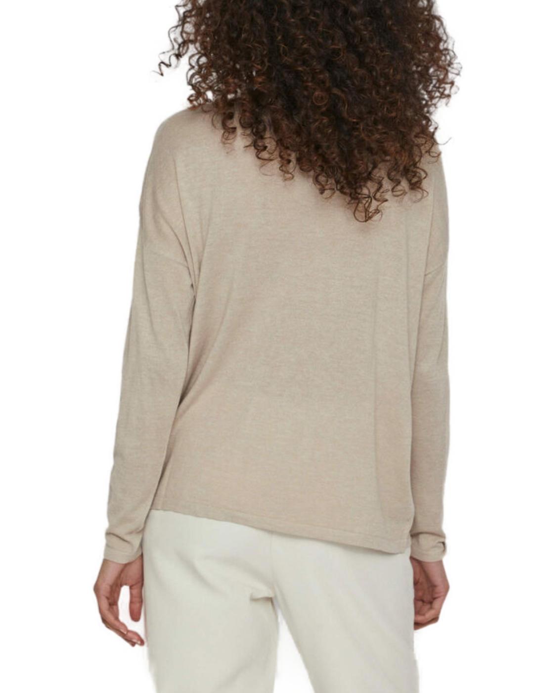 Jersey fino Vila Bella beige hombros caídos para mujer