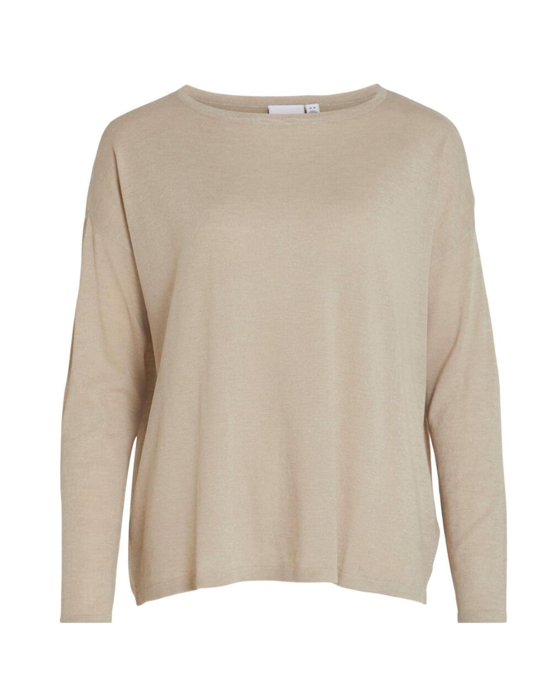 Jersey fino Vila Bella beige hombros caídos para mujer