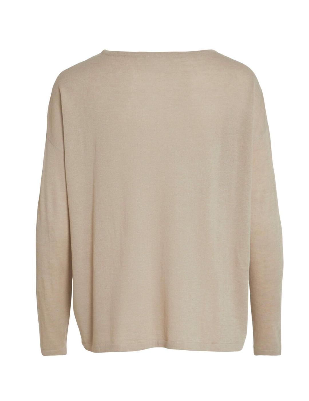 Jersey fino Vila Bella beige hombros caídos para mujer