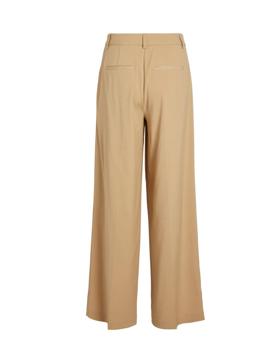 Pantalon Vila Mariola beige de vestir  corte Wide para mujer