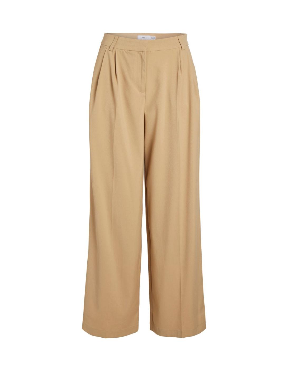 Pantalon Vila Mariola beige de vestir  corte Wide para mujer