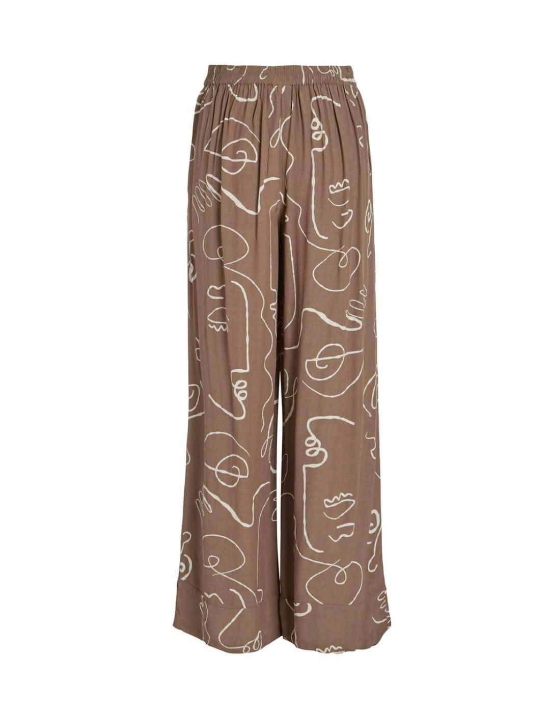 Pantalon tela Vila Kikki marron con estampado para mujer