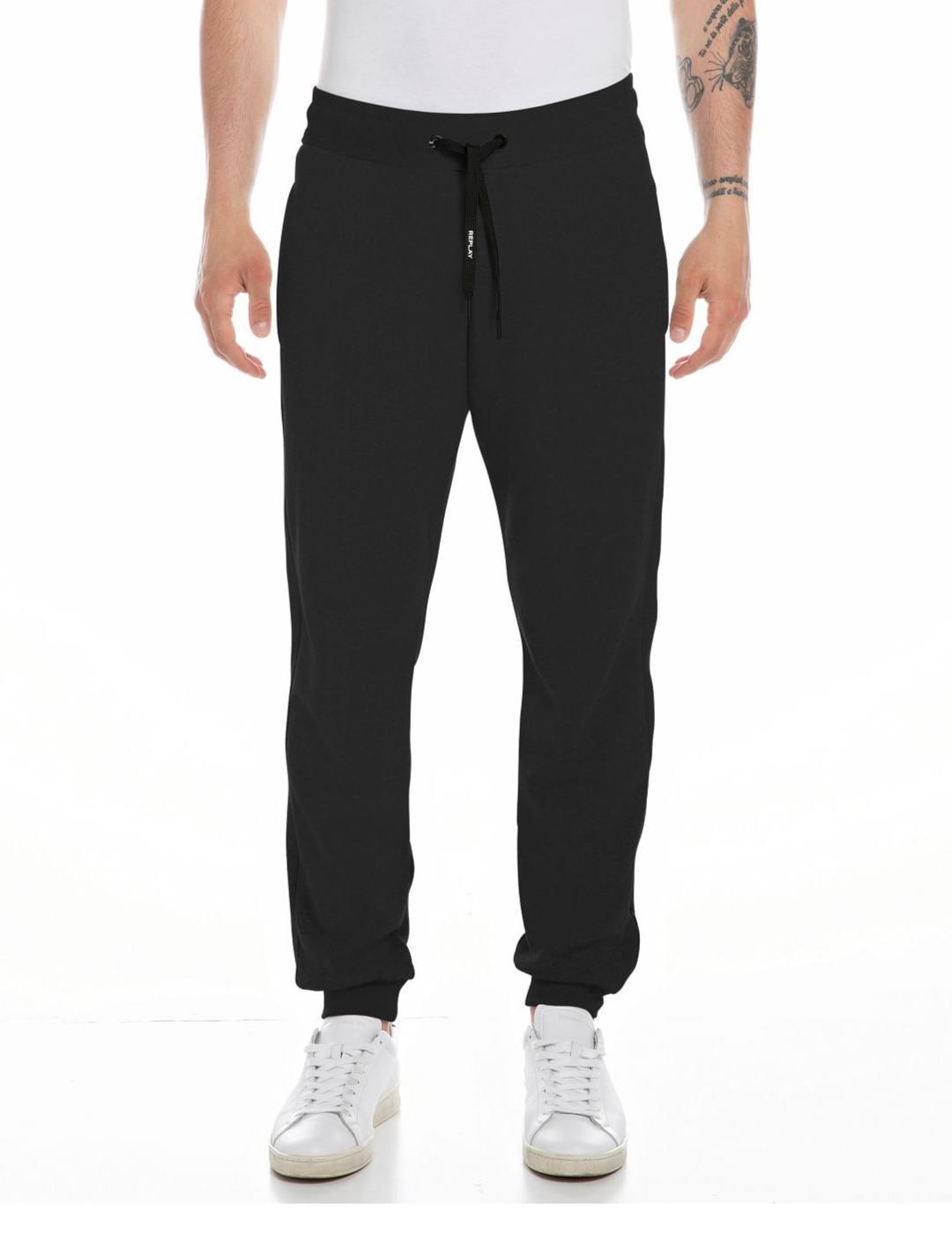 Pantalón Replay de chandal negro línea con logo de hombre