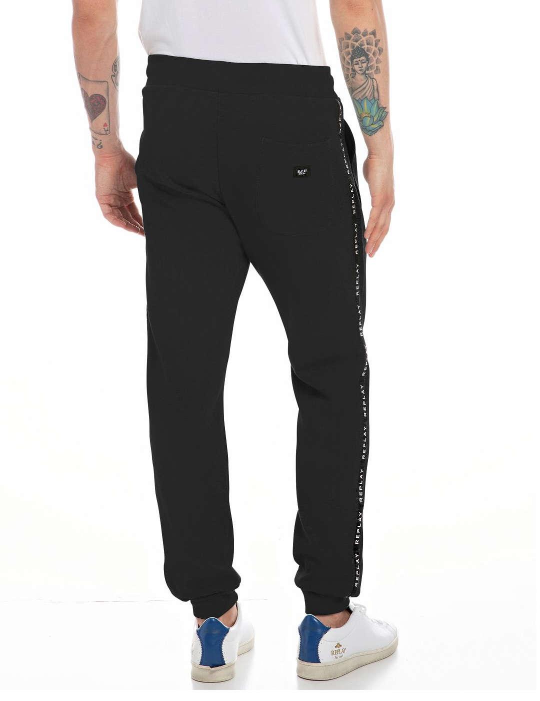 Pantalón Replay de chandal negro línea con logo de hombre