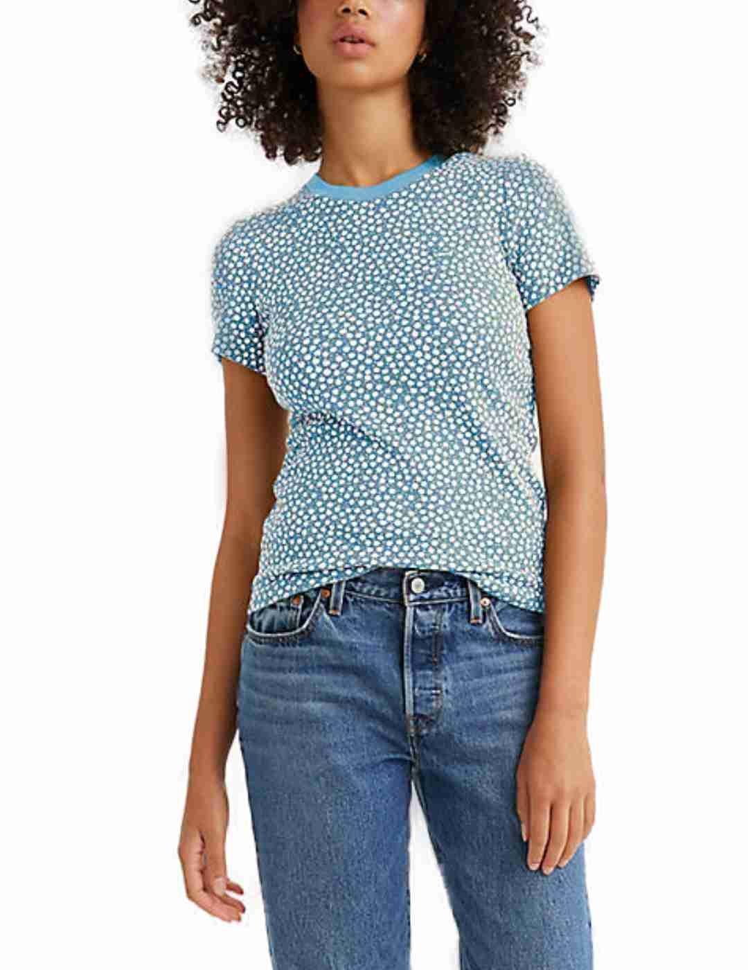 Camiseta Levi s manga corta azul de flores pequenas de m