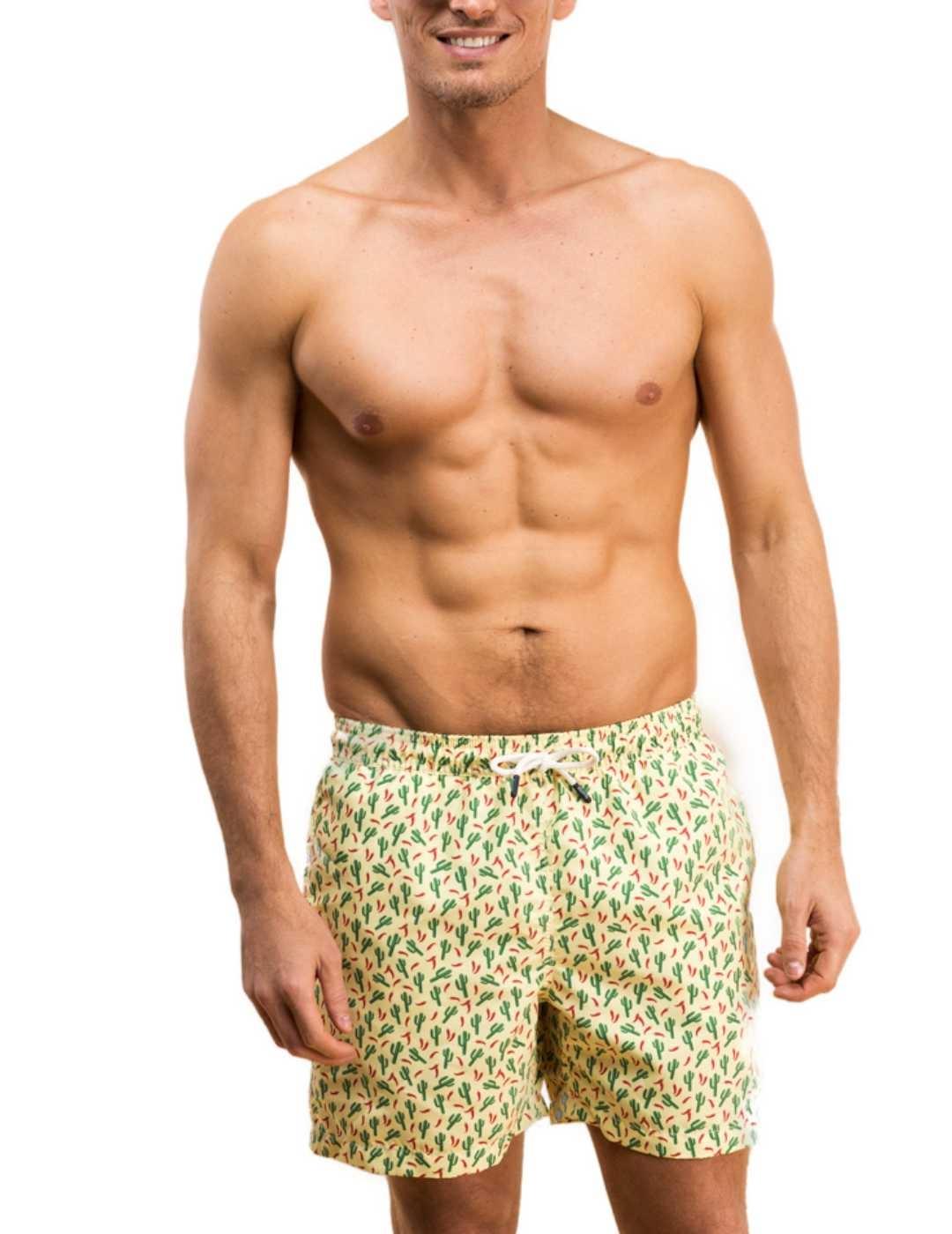 Bañador Scotta amarillo con cactus ajustable para hombre