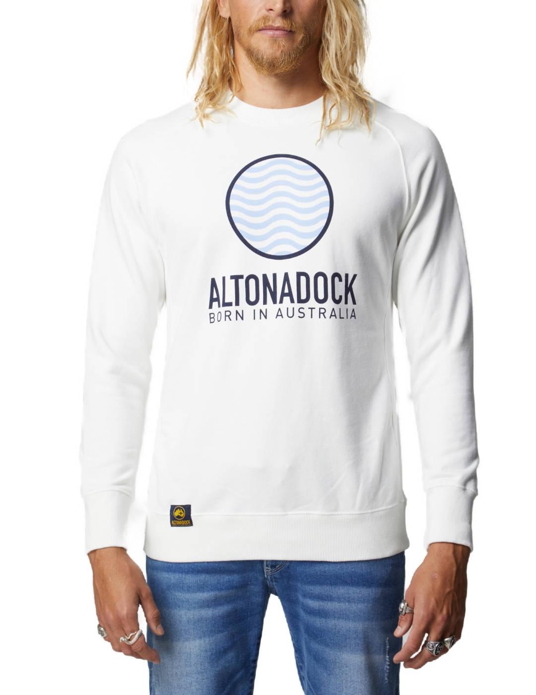 Sudadera Altonadock blanca logo azul cuello redondo hombre