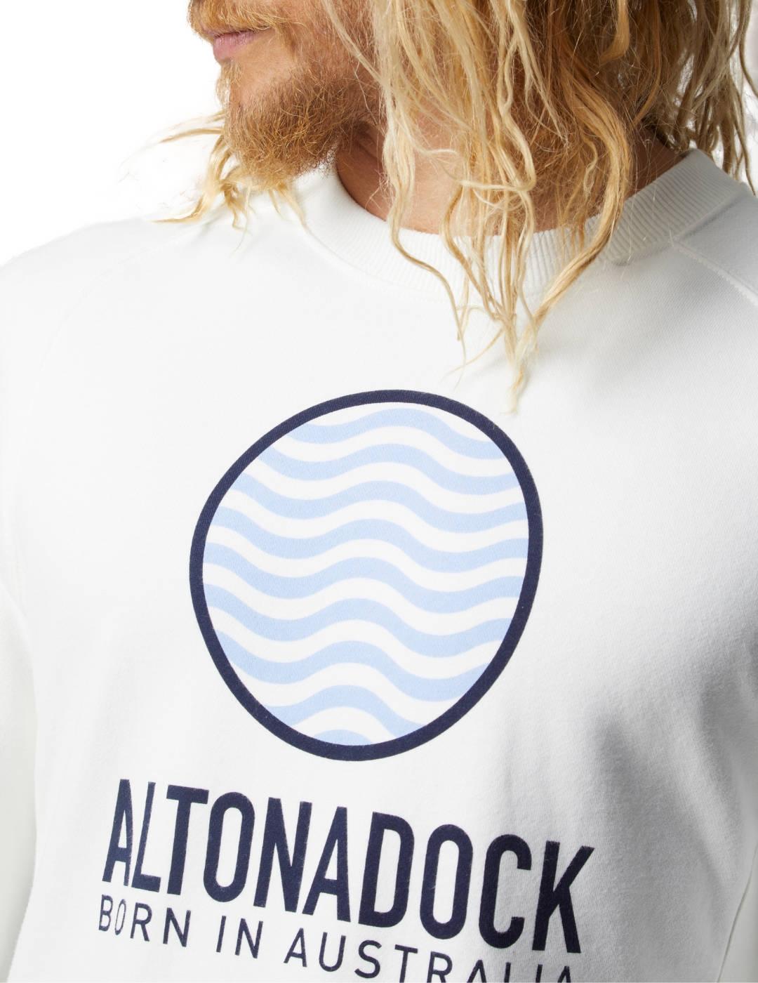 Sudadera Altonadock blanca logo azul cuello redondo hombre