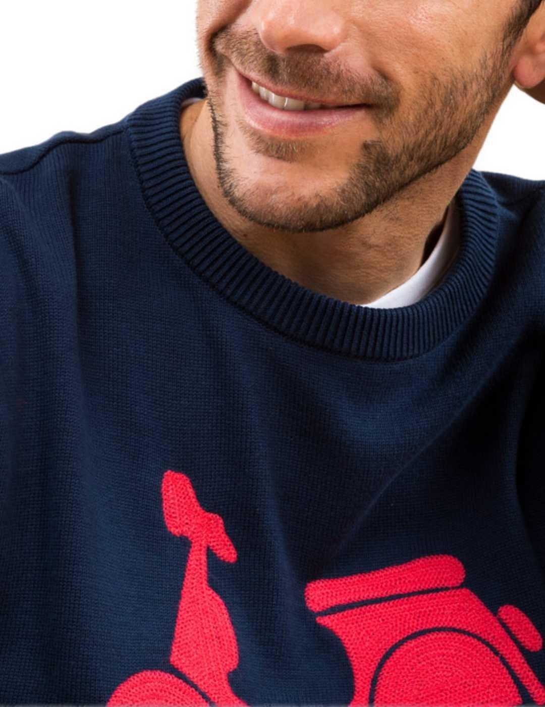Jersey Scotta azul marino logo grande rojo para hombre