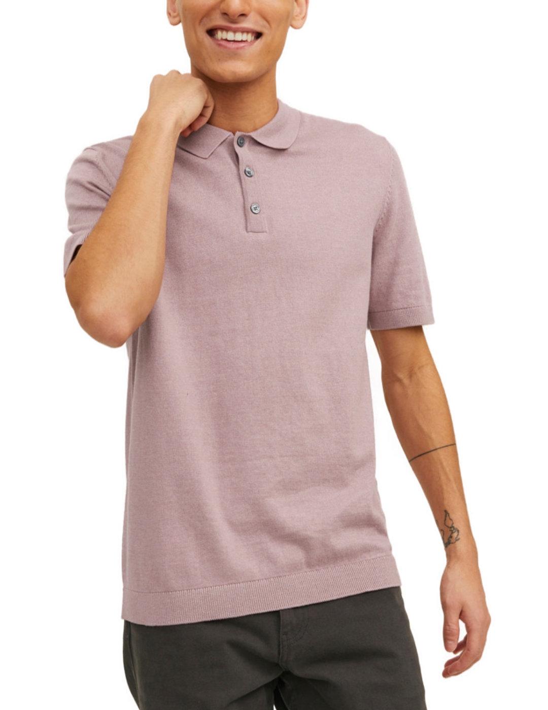 Polo textura de punto Jack&Jones Emil rosa palo para hombre