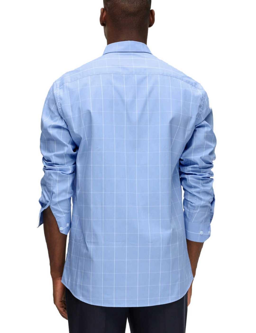 Camisa Selected Regethan celeste cuadros blancos para hombre