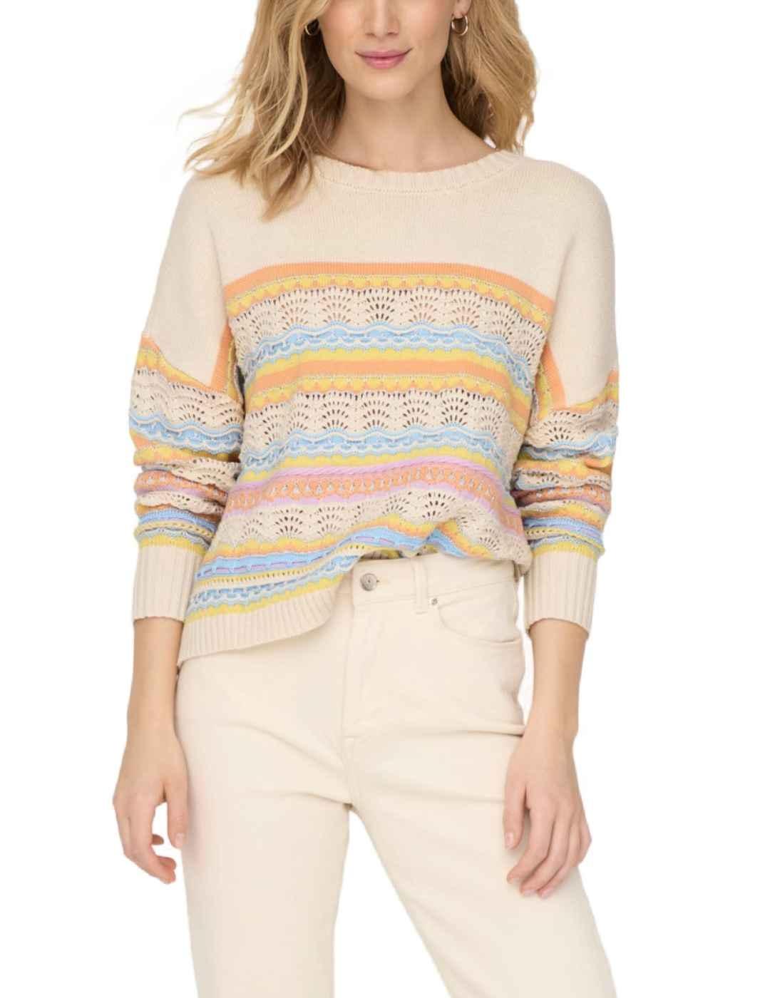 Jersey Only punto estructurado cuello barco multicolor mujer