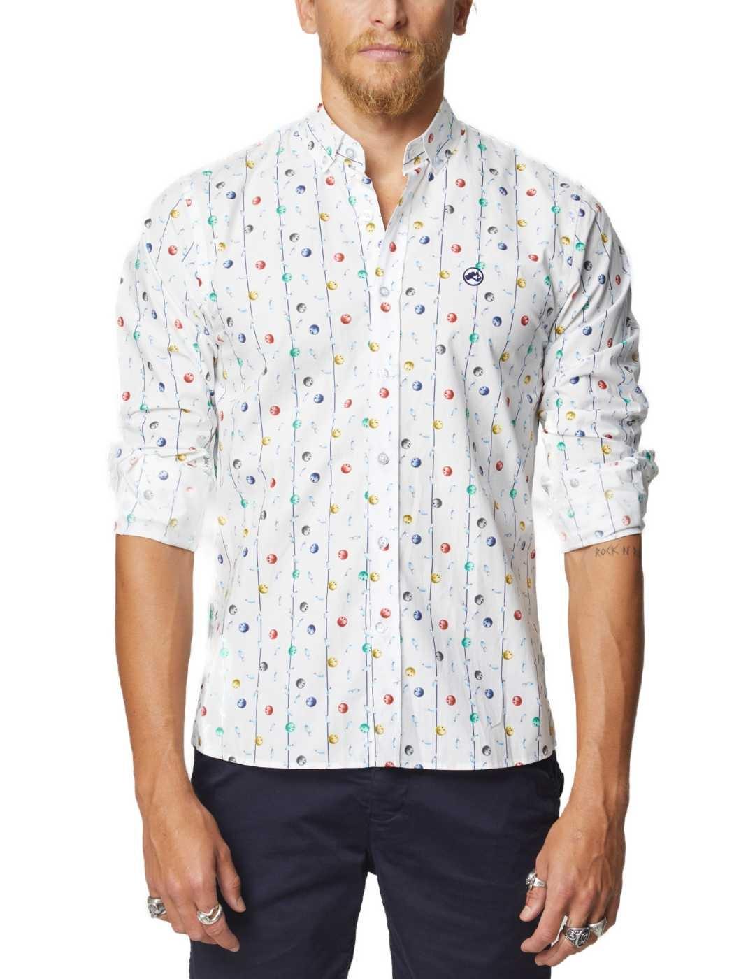 Camisa Altonadock blanco estampado de bolos colores hombre