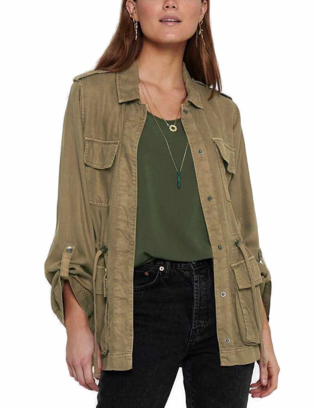 Chaqueta sahariana Only Kenya marrón estilo militar de mujer