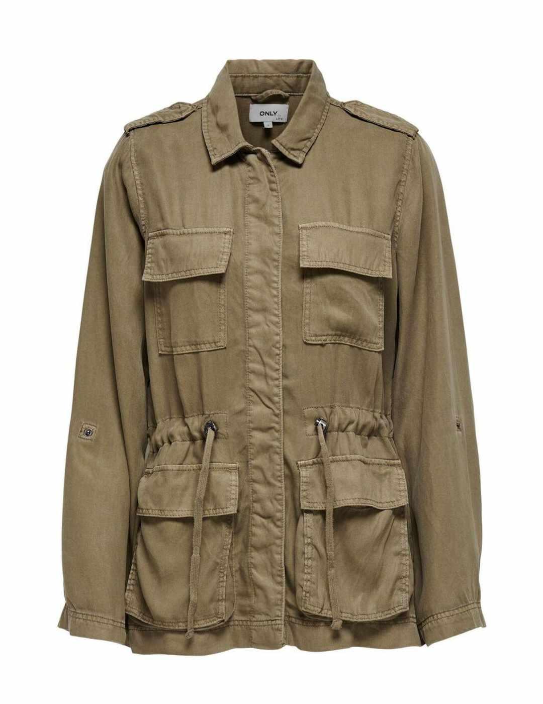 Chaqueta sahariana Only Kenya marrón estilo militar de mujer