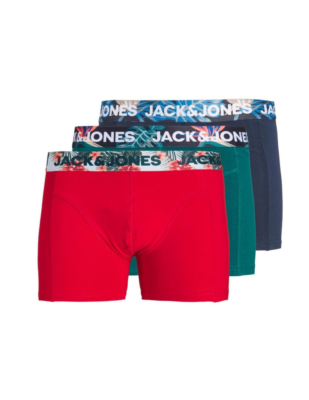 Pack de 3 íntimo Jack&Jones rojo/verde/marino para hombre