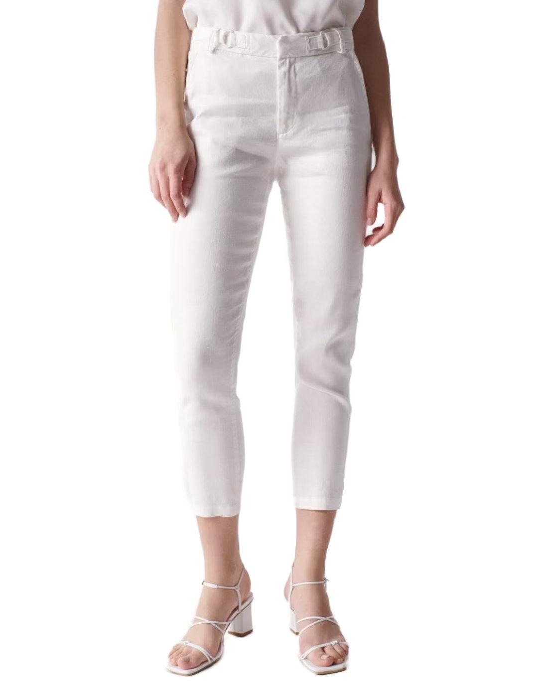 Pantalón Salsa chino de lino blanco de mujer