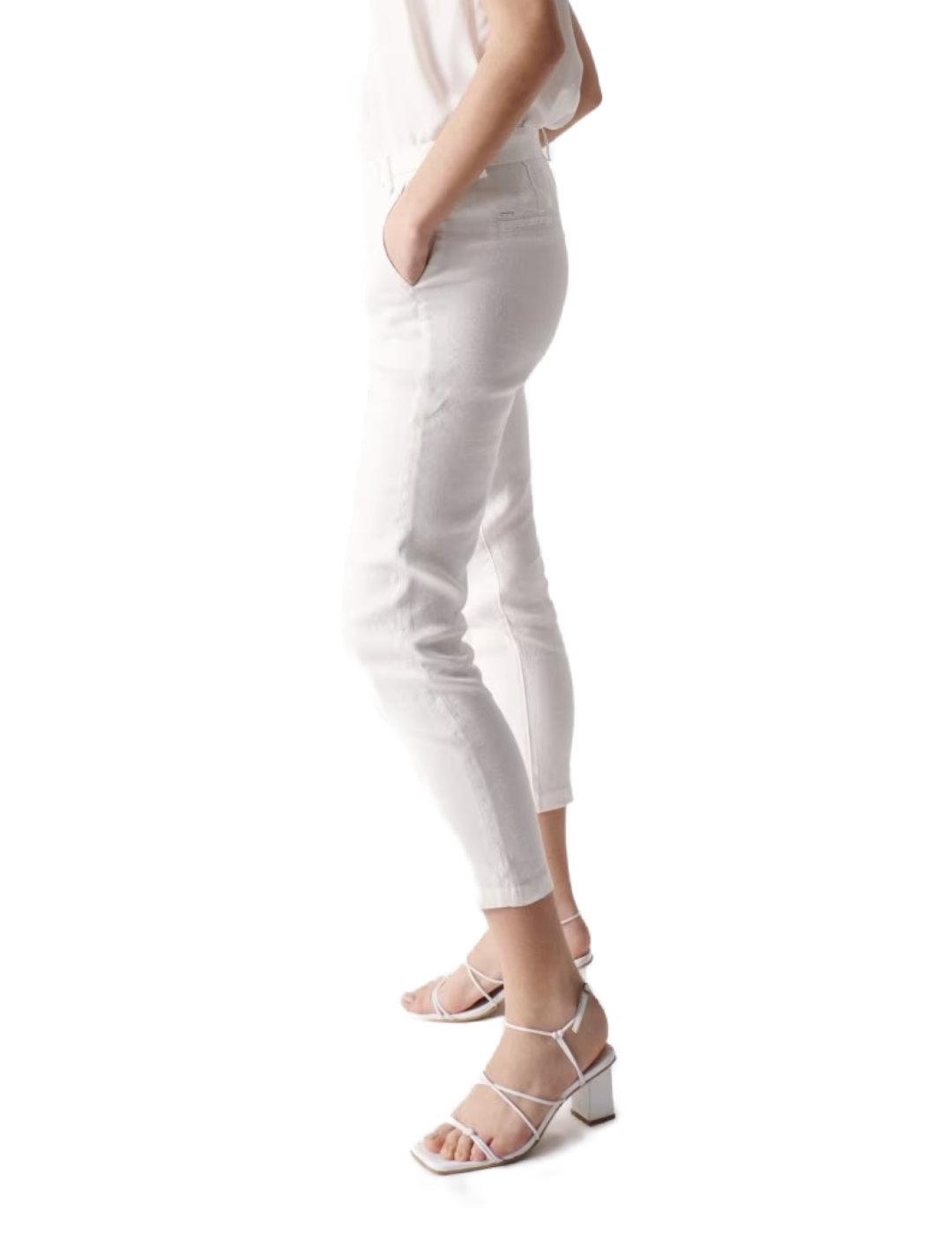 Pantalón Salsa chino de lino blanco de mujer