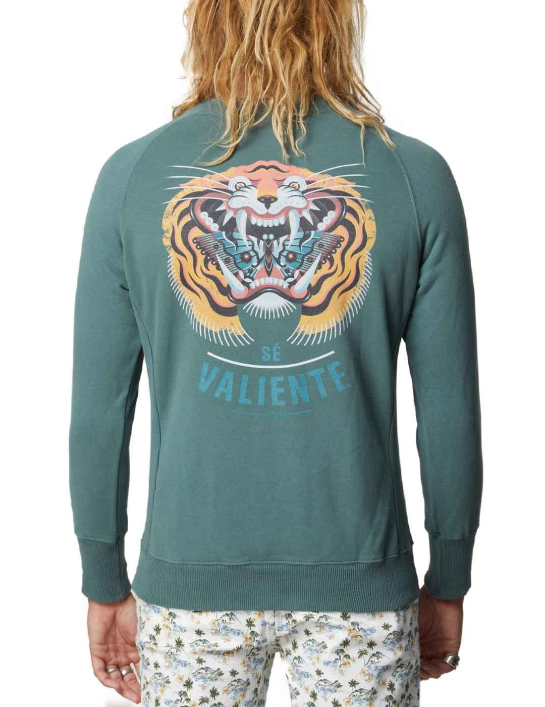 Sudadera Altonadock verde estampado tigre espalda de hombre