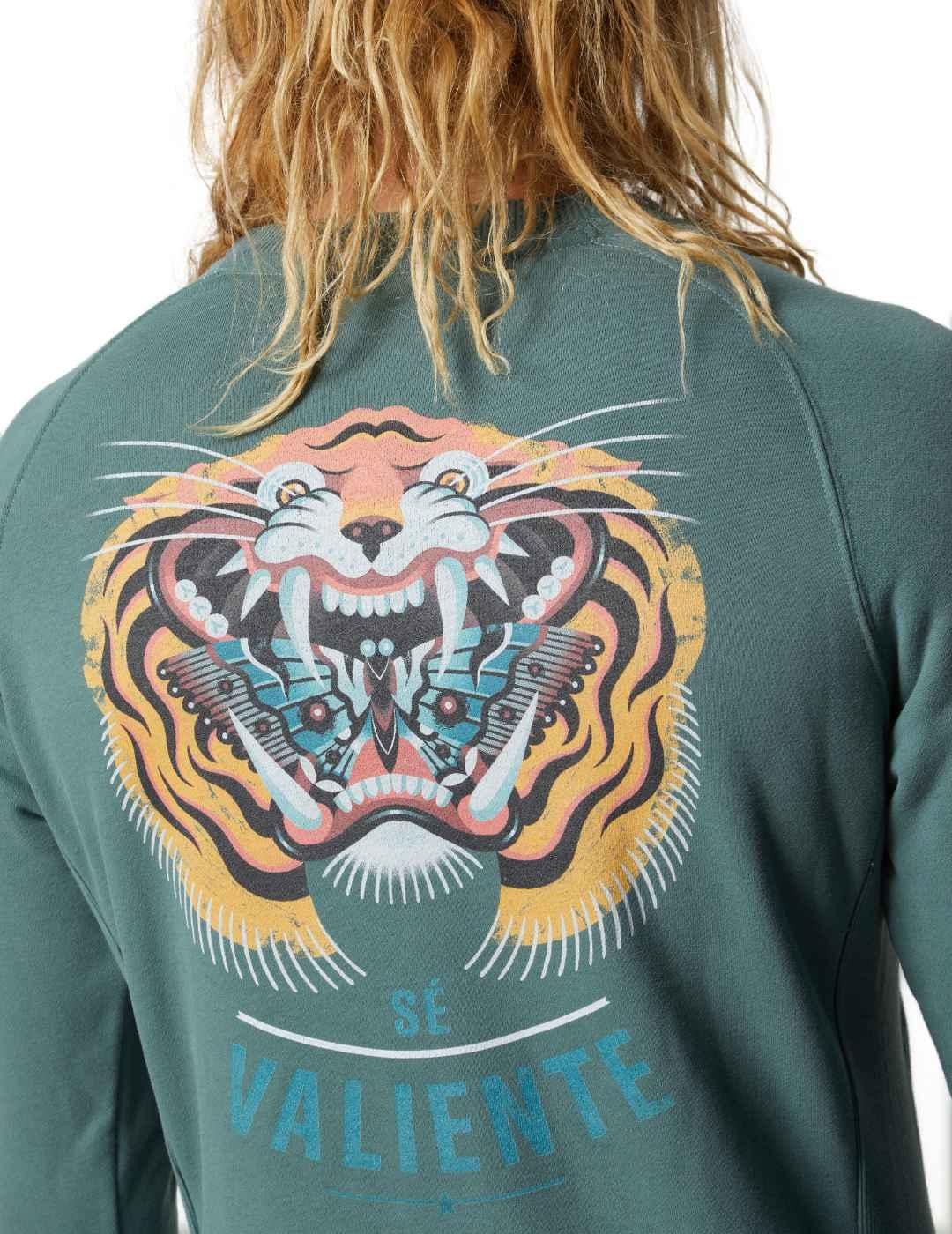 Sudadera Altonadock verde estampado tigre espalda de hombre