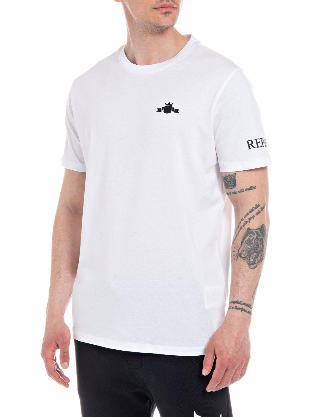 Camiseta Replay blanca con logo negro manga corta de hombre