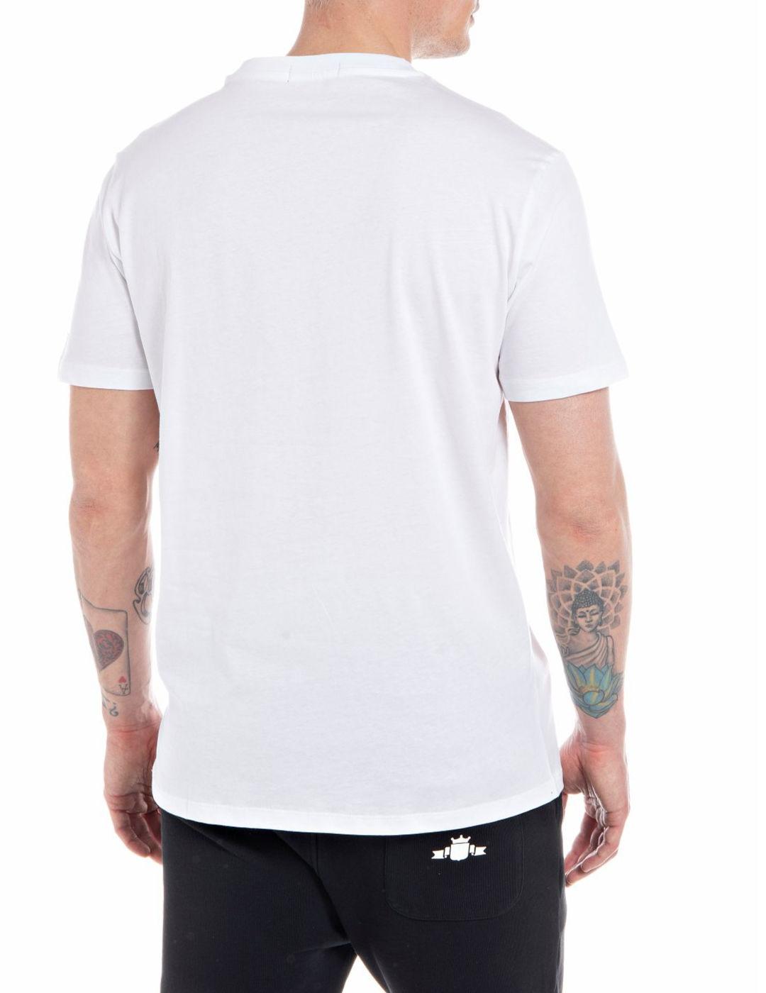 Camiseta Replay blanca con logo negro manga corta de hombre