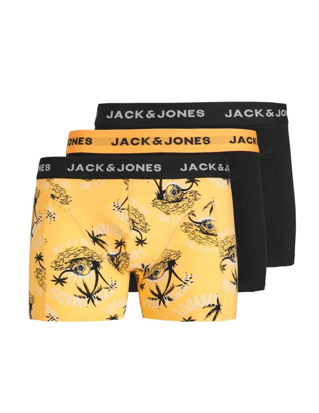 Pack de 3 íntimos Jack&Jones negro/ amarillo de hombre