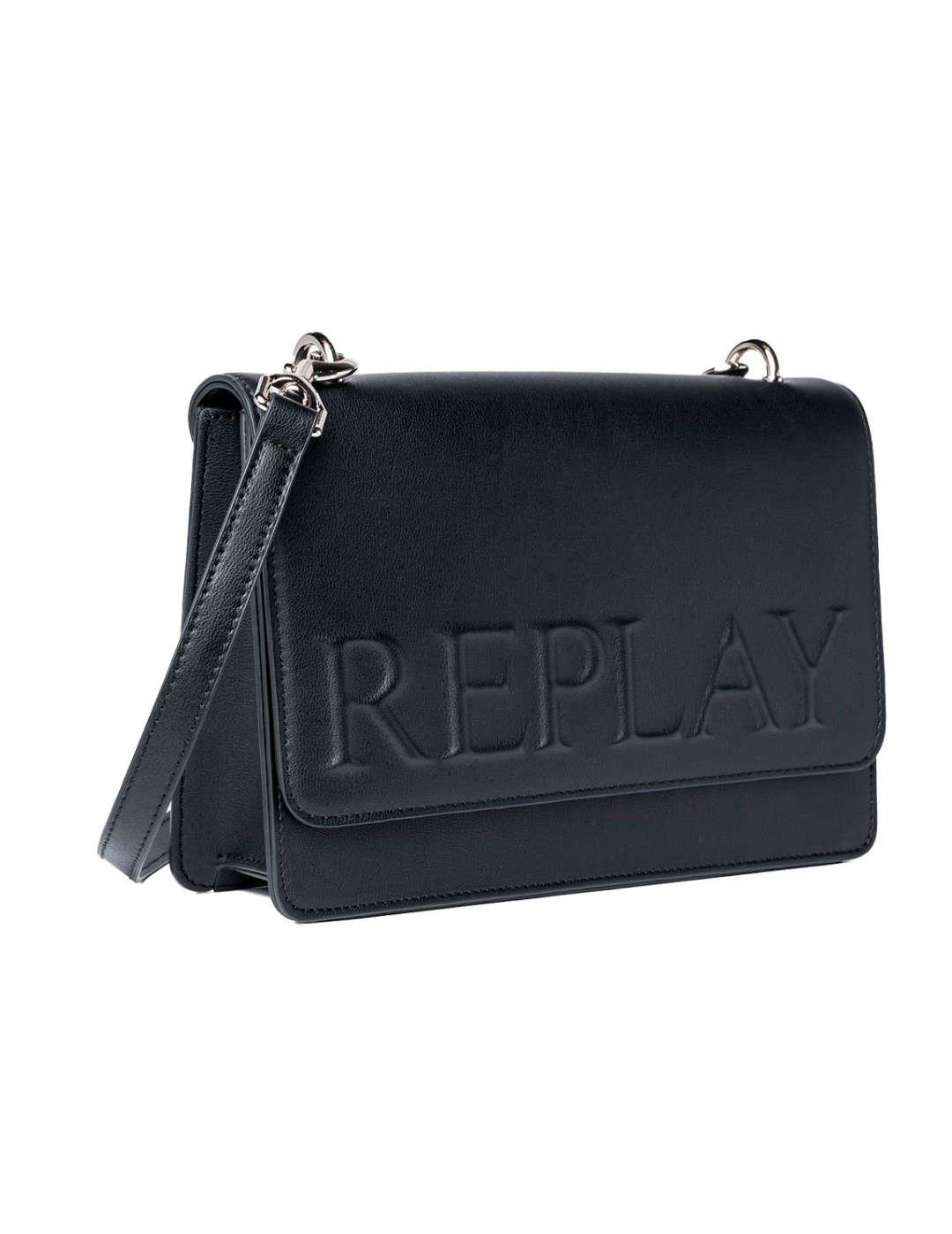 Bolso Replay negro cuadrado con solapa para mujer