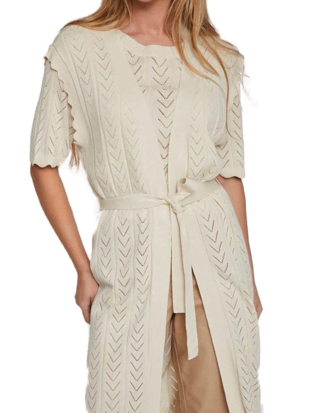 Chaleco Vila Shelley punto beige troquelado para mujer