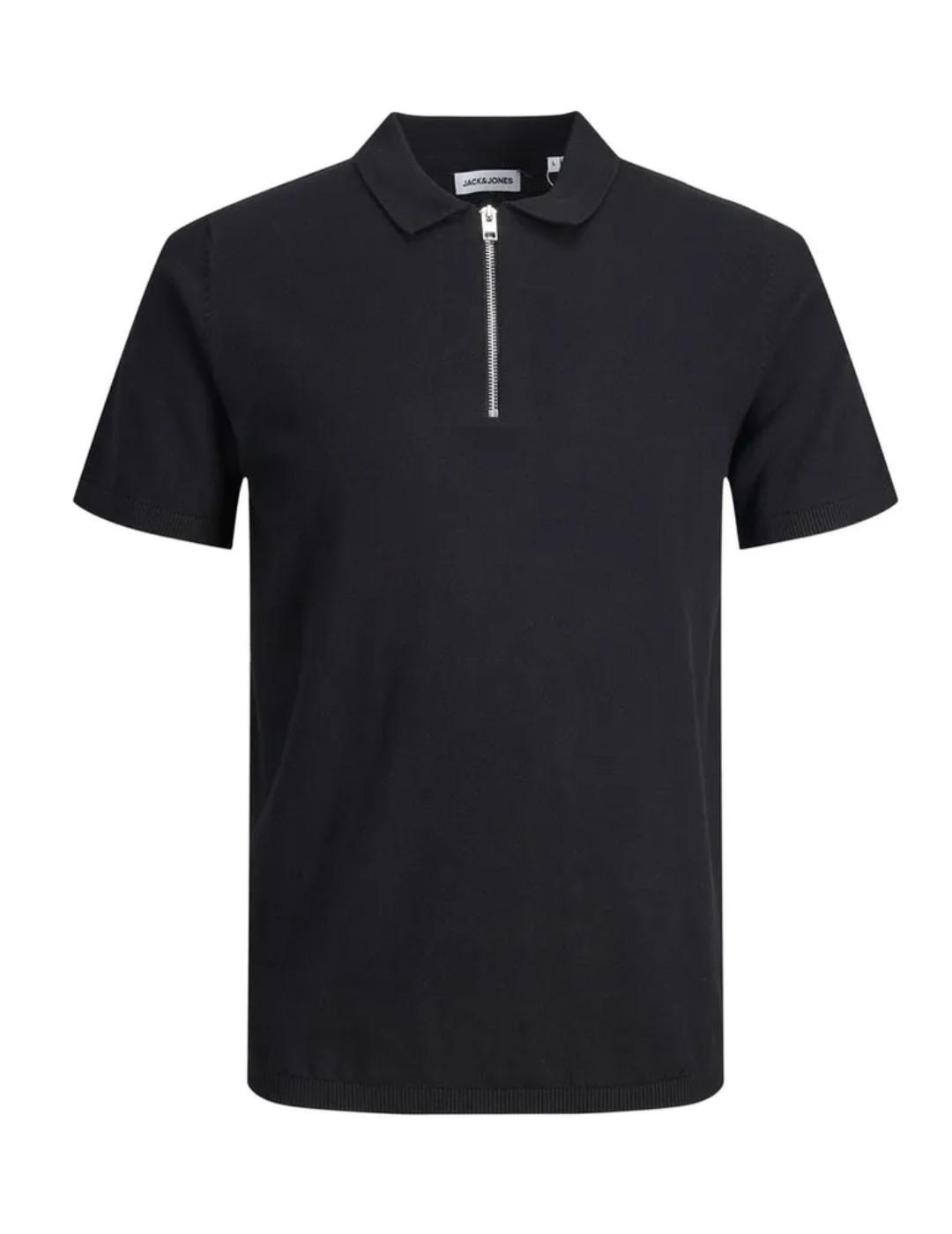 Polo Jack&Jones Emil negro de punto con cremallera de hombre