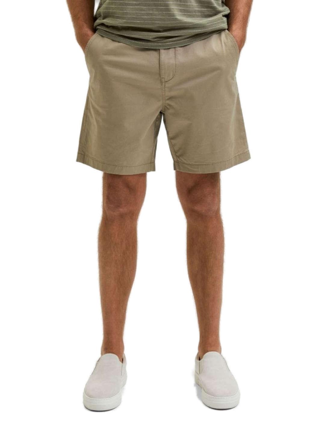 Bermudas Selected Comfort beige slim para hombre