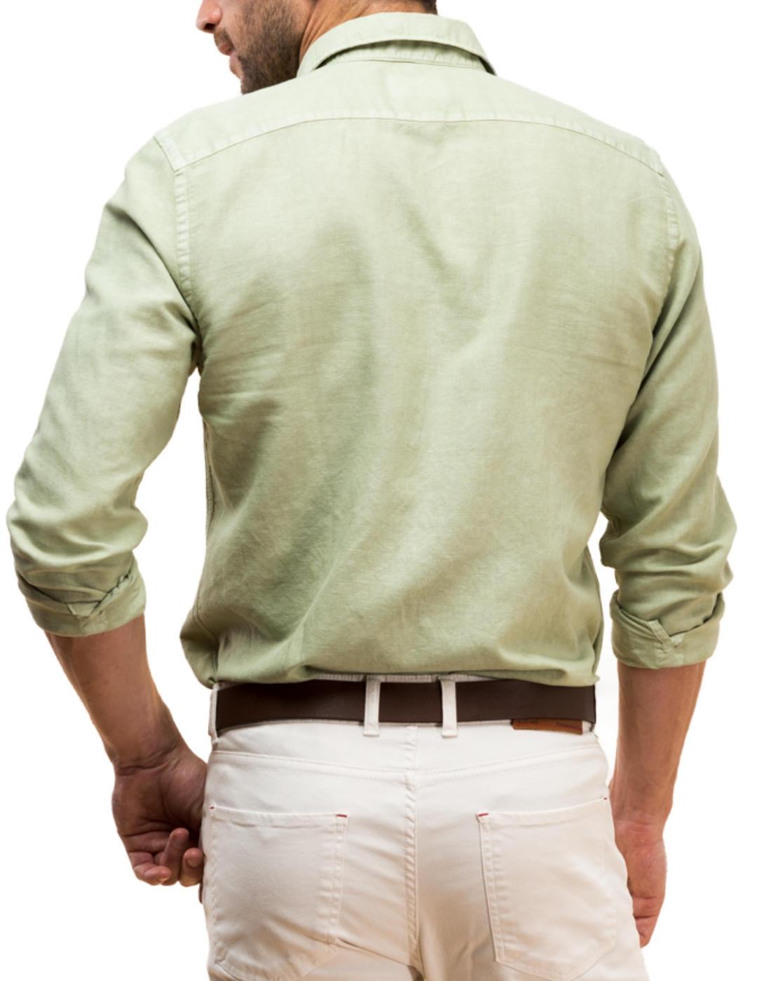 Camisa Scotta verde de lino logo granate para hombre