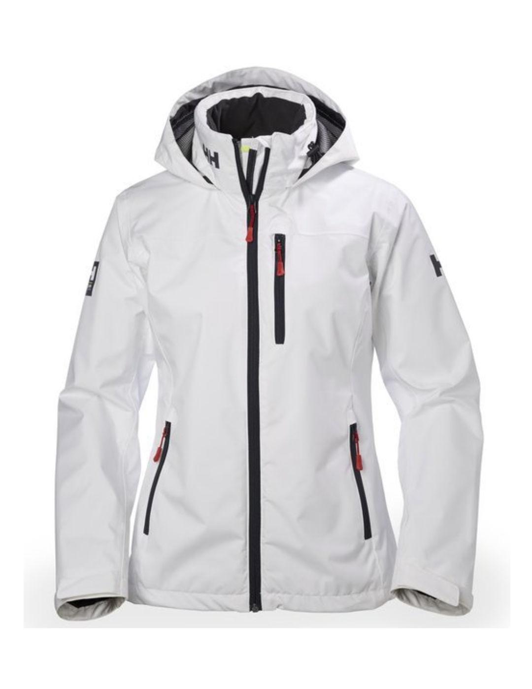 Chaqueta Helly Hansen Crew blanco con capucha para mujer