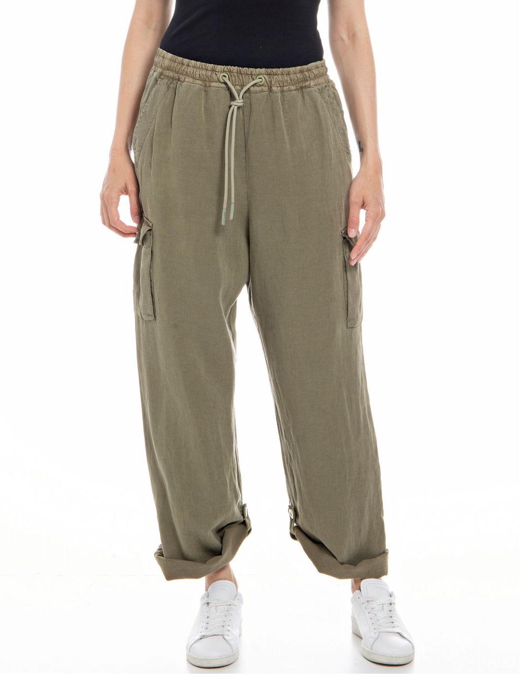 Pantalones Replay verde anchos para mujer