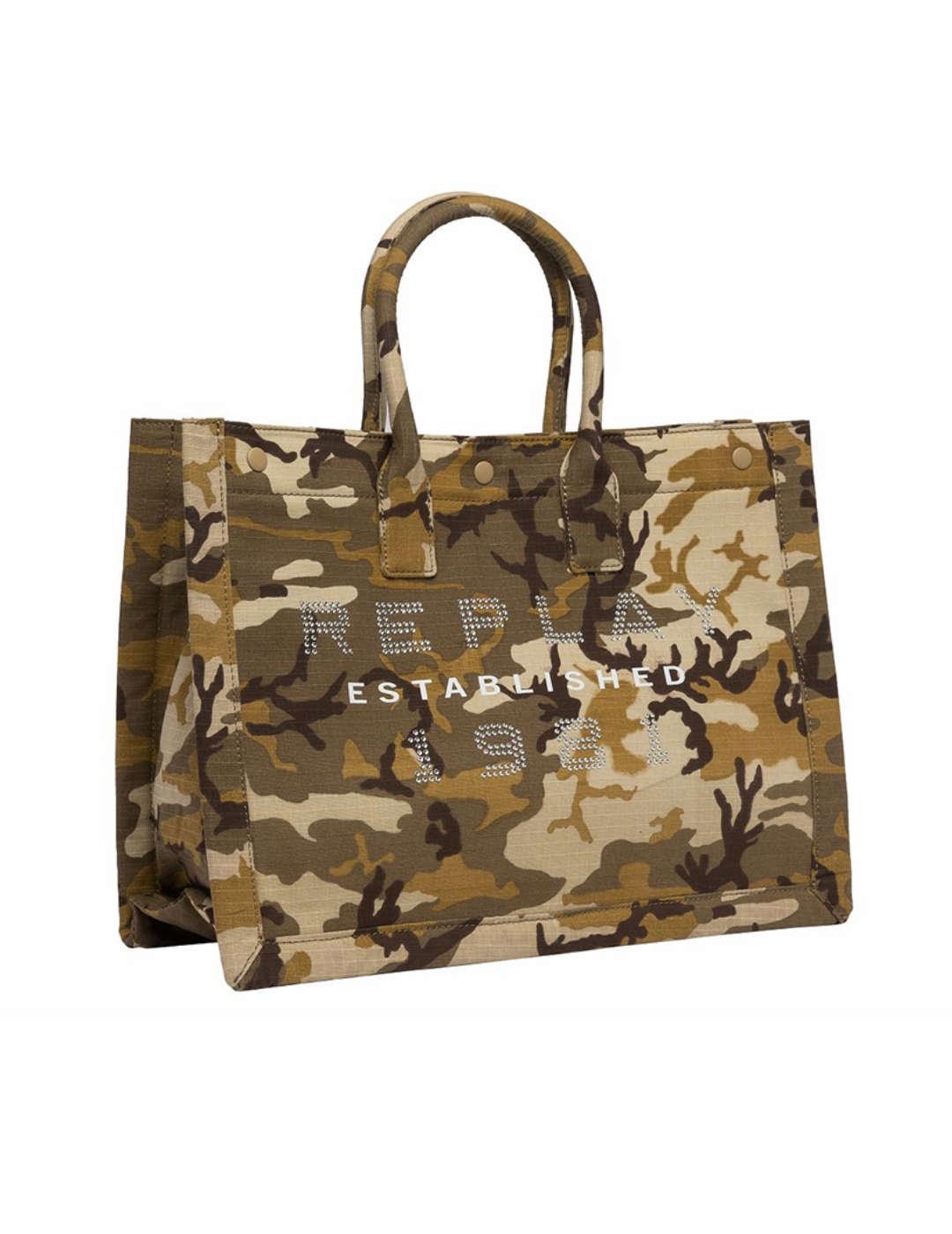 Bolso Replay shopper tonos verdes estampado militar pedrería