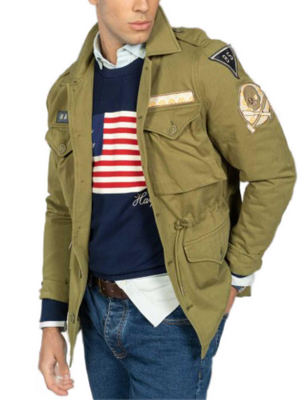 Chaqueta militar Harper Toscana verde con parches de hombre