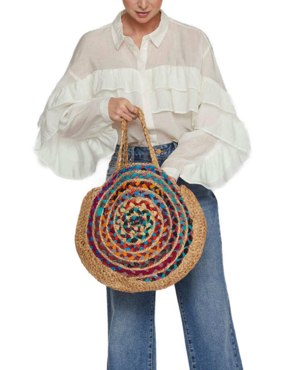 Bolso Vila Petra beige y multicolor de yute para mujer