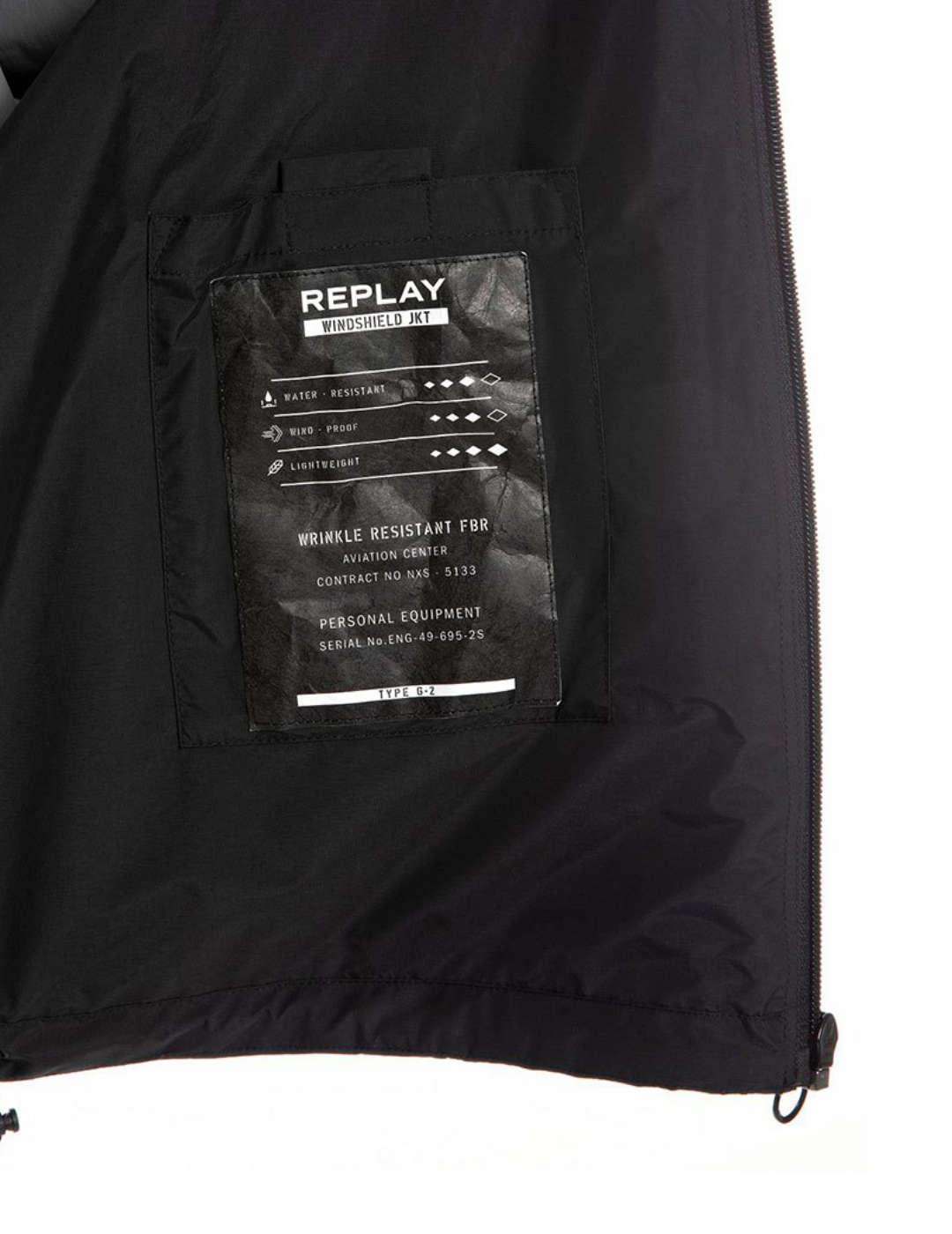 Chaqueta cortavientos Replay negra para hombre