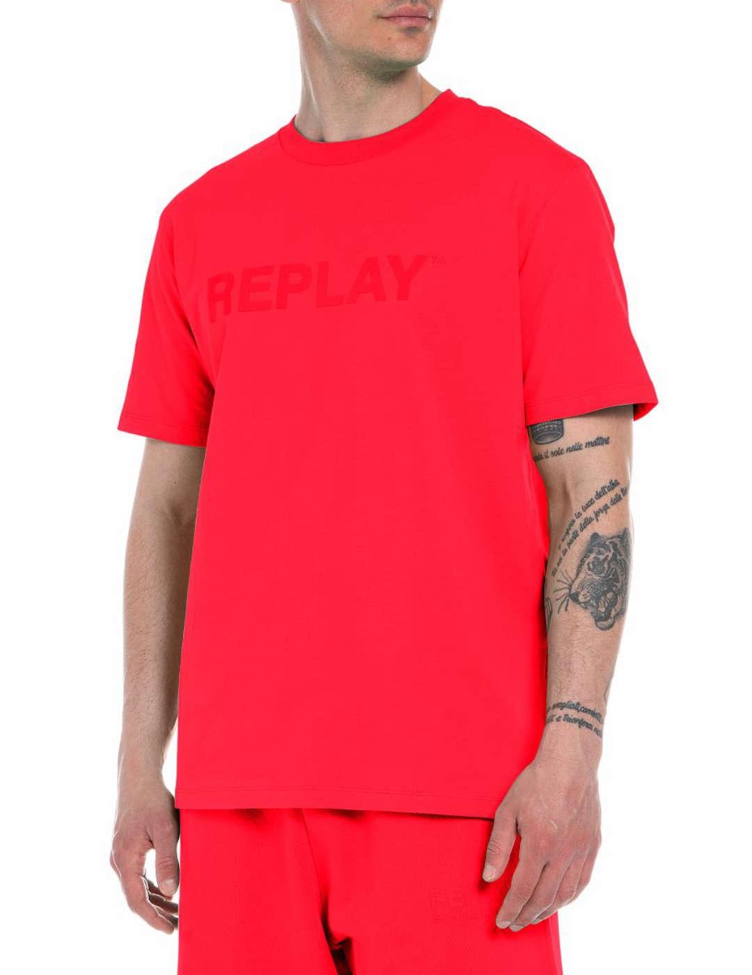 Camiseta Replay rojo manga corta logo de goma para hombre