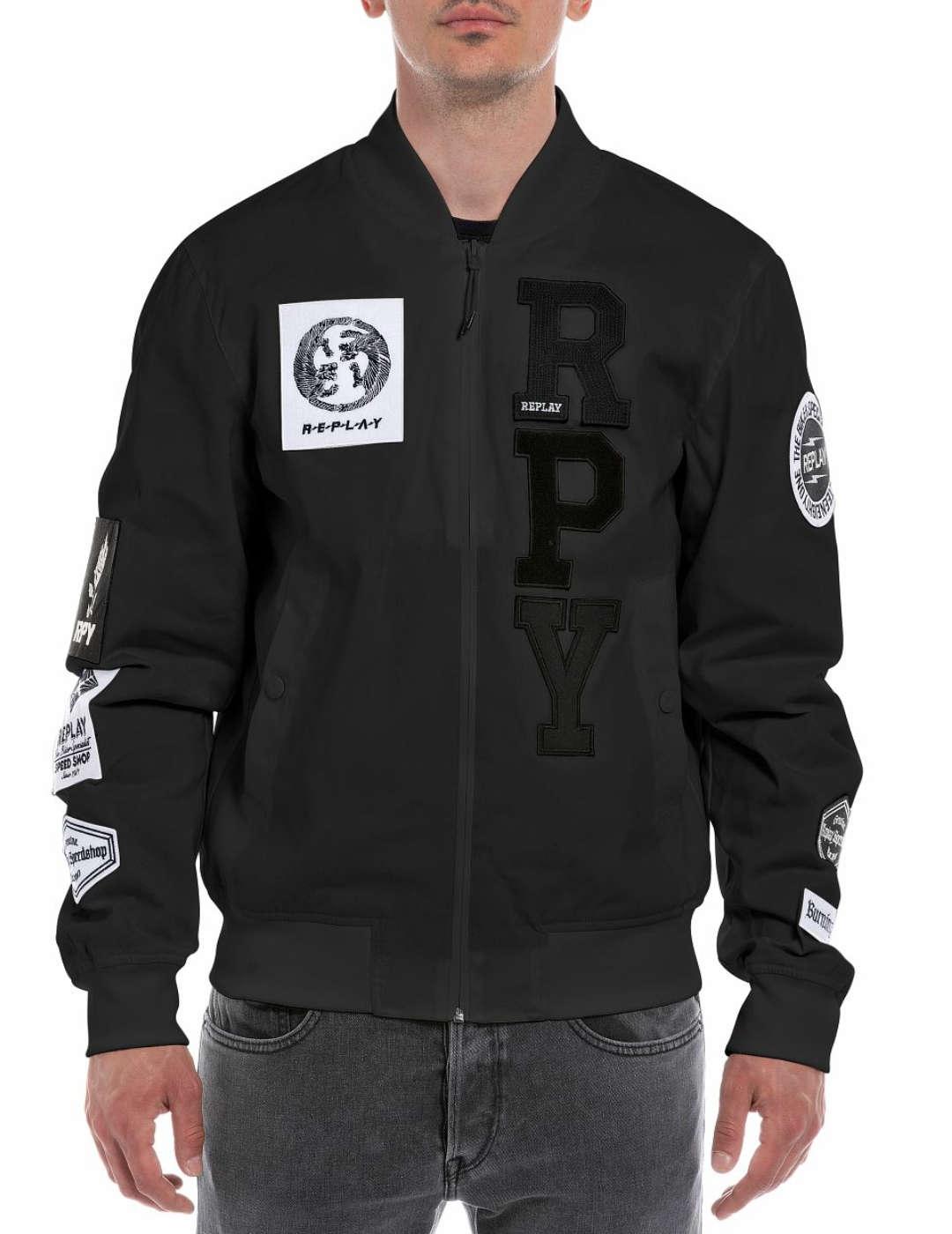 Bomber Replay negra parches para hombre