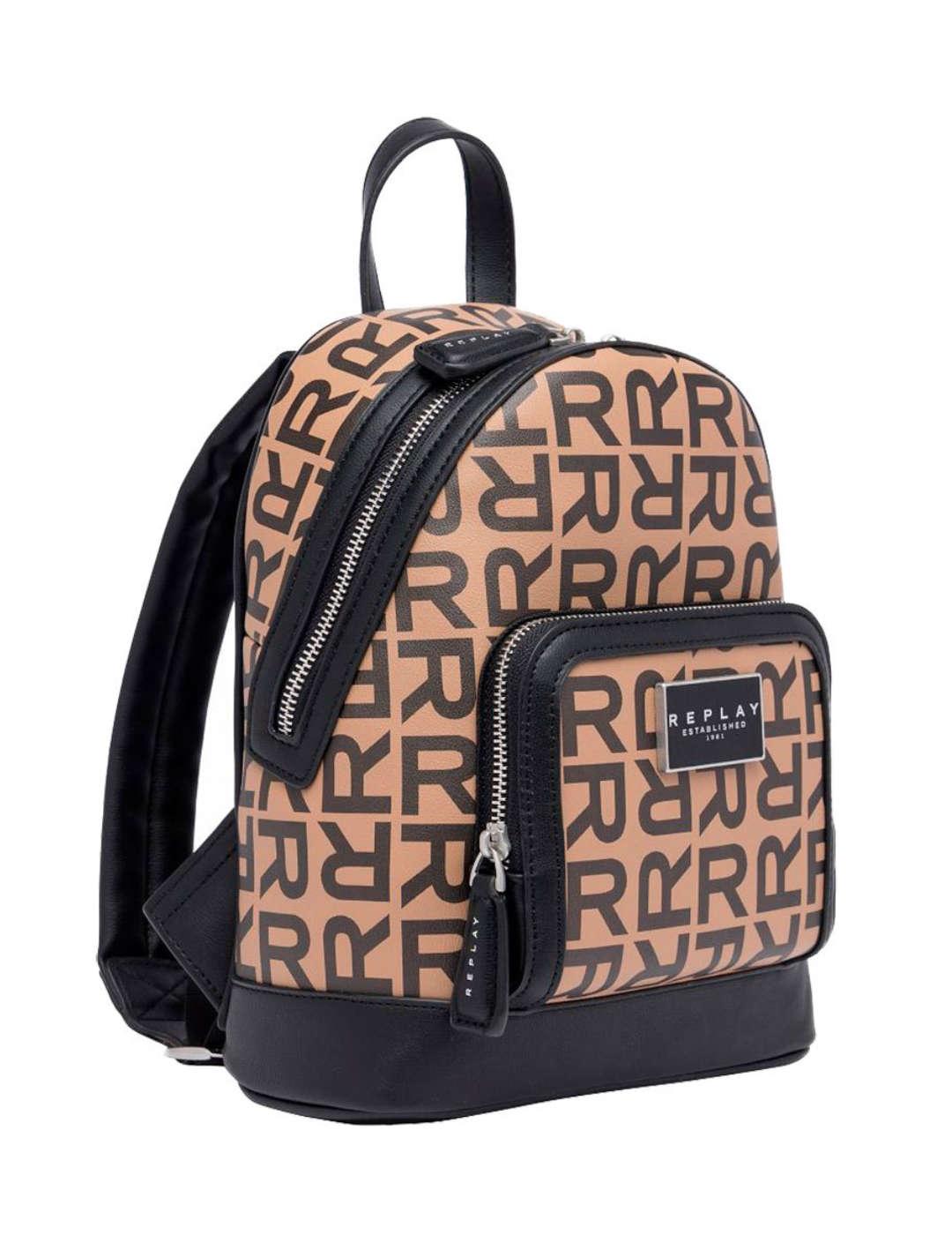 Mochila Replay camel logo en negro para mujer