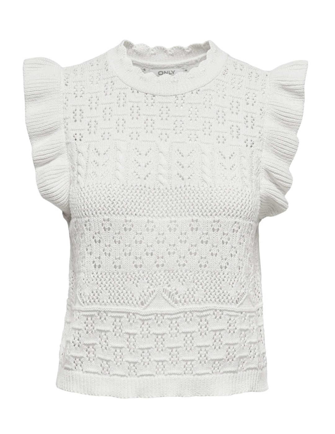 Top Only Tulle de punto blanco calado para mujer