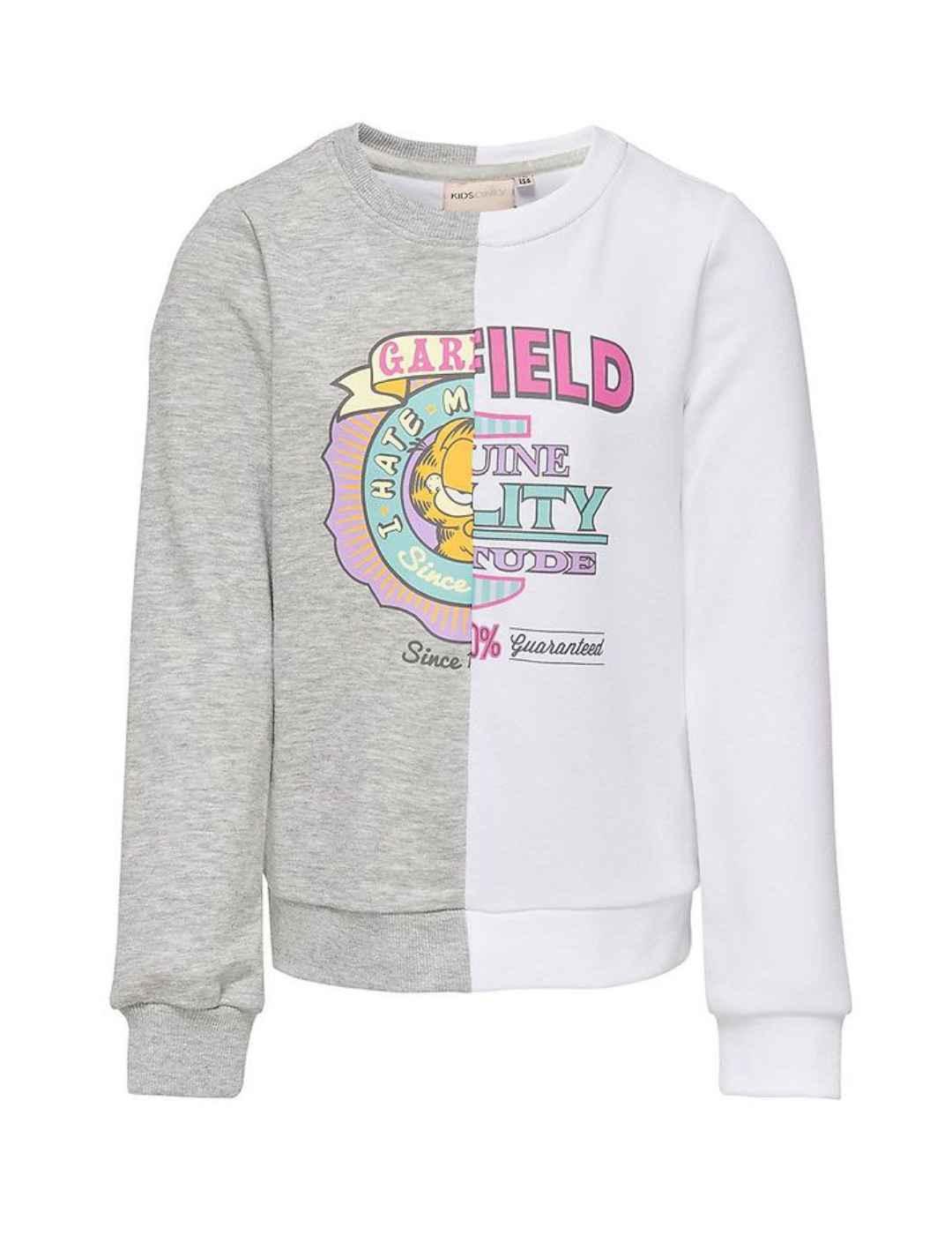 Sudadera Only Kids Garfield gris y blanca sin capucha niña